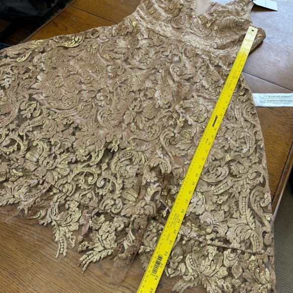 Dress the Population Blair Sequin gold  nude lace midi dress L - Picture 9 of 14
